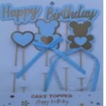 BLUE COLOUR HAPPY BIRTHDAY CAKE TOPPER WITH TEDDY HEART
