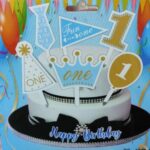 IST HAPPY BIRTHDAY BLUE PAPER CAKE TOPPER